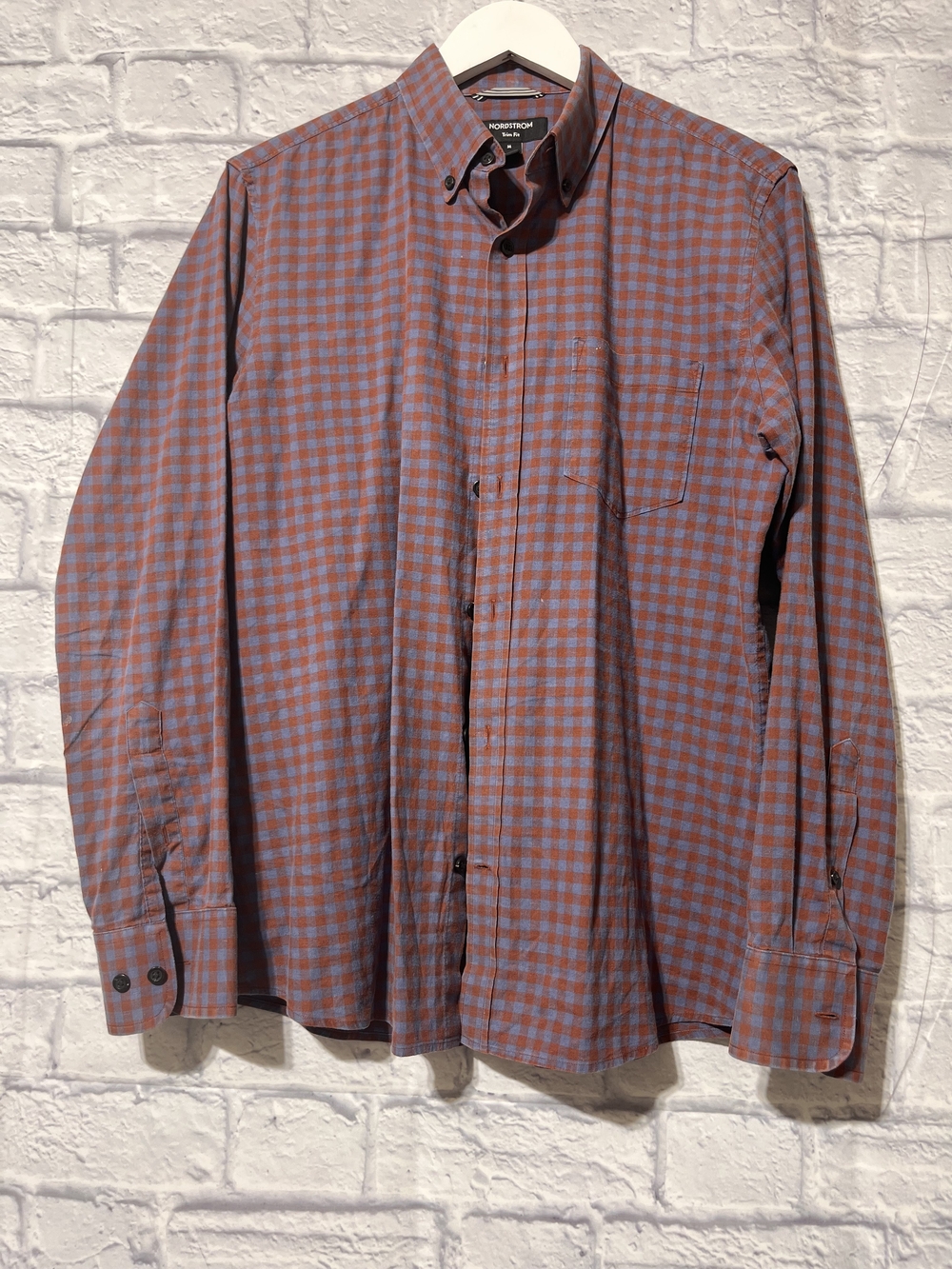 Nordstrom Trim Fit Men's Check Shirt in Rust and Light Blue